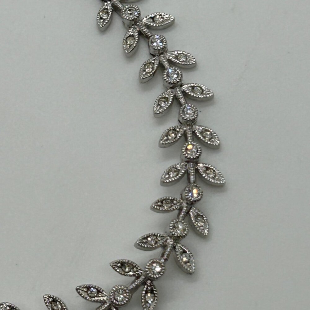 Nadri Cubic Zirconia Leaf Bracelet Silver-tone Vine Wedding Bridal Marquise - Picture 7 of 13